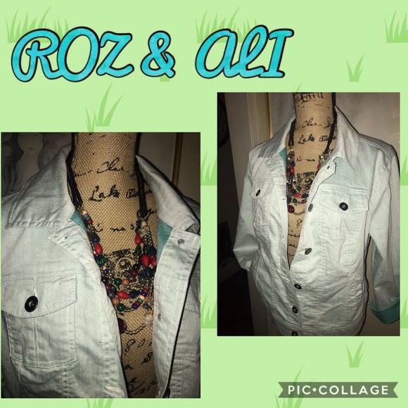 ROZ & ALI LIGHT GREEN DENIM JACKET~TRADITIONAL TRUCKER STYLE ~MEDIUM - Picture 5 of 5